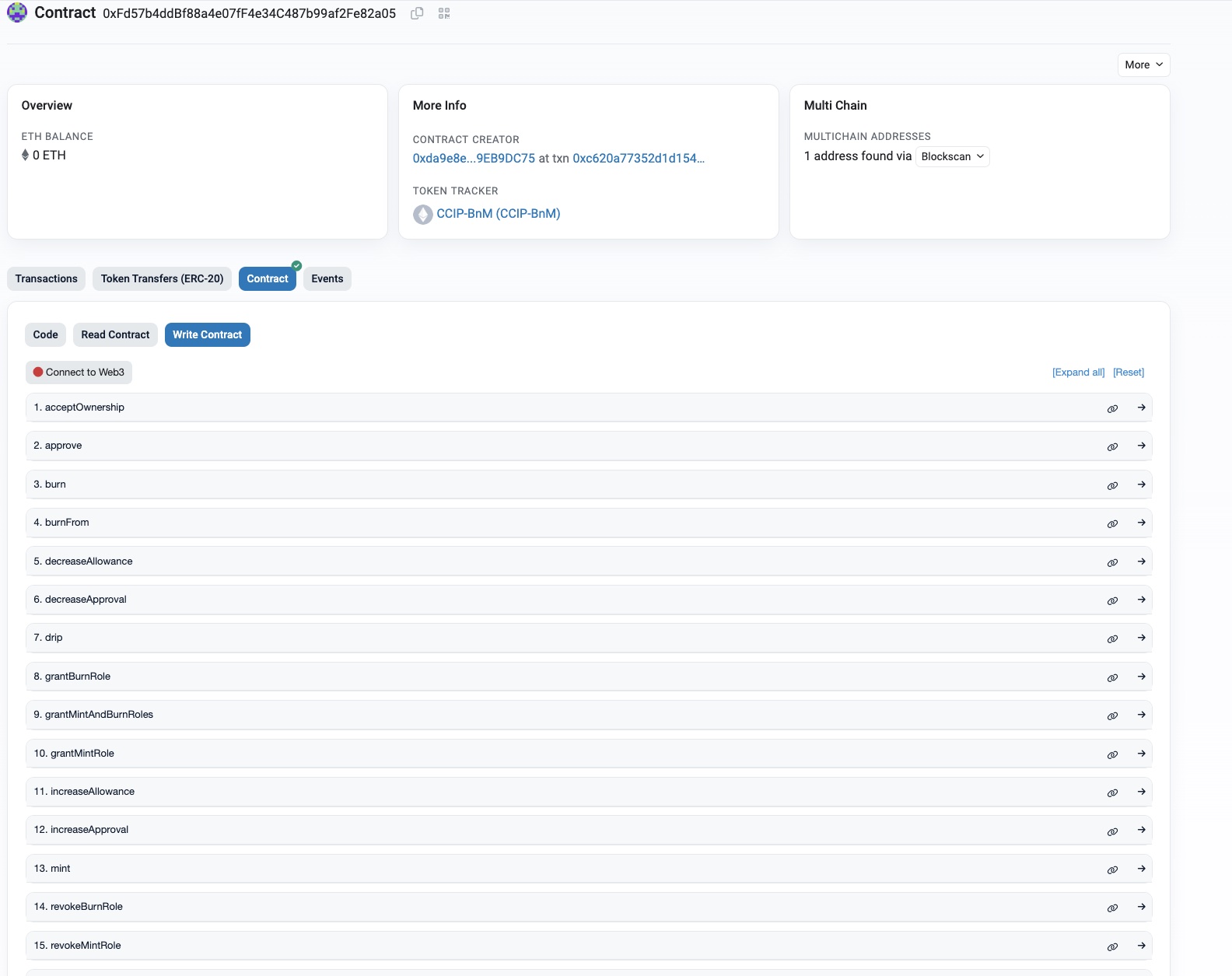 Chainlink CCIP Test token etherscan connect to web3.